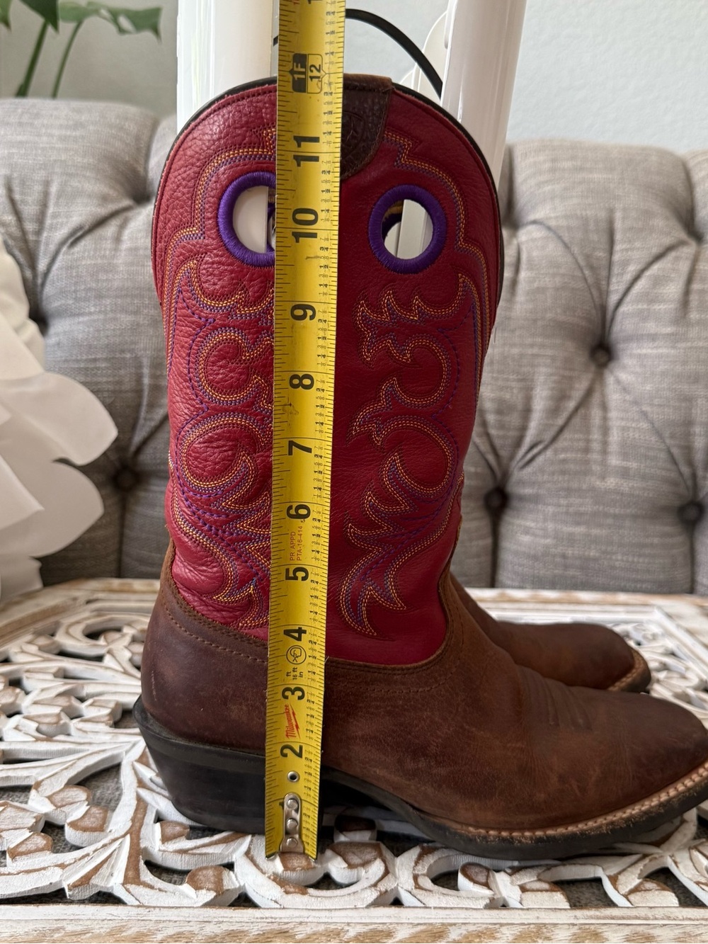 Ariat Brown & Red Leather Cowboy Boots Women’s 7 - Picture 6 of 8